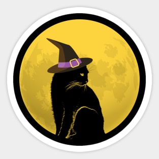 Black Witch Cat and Full Moon Sticker